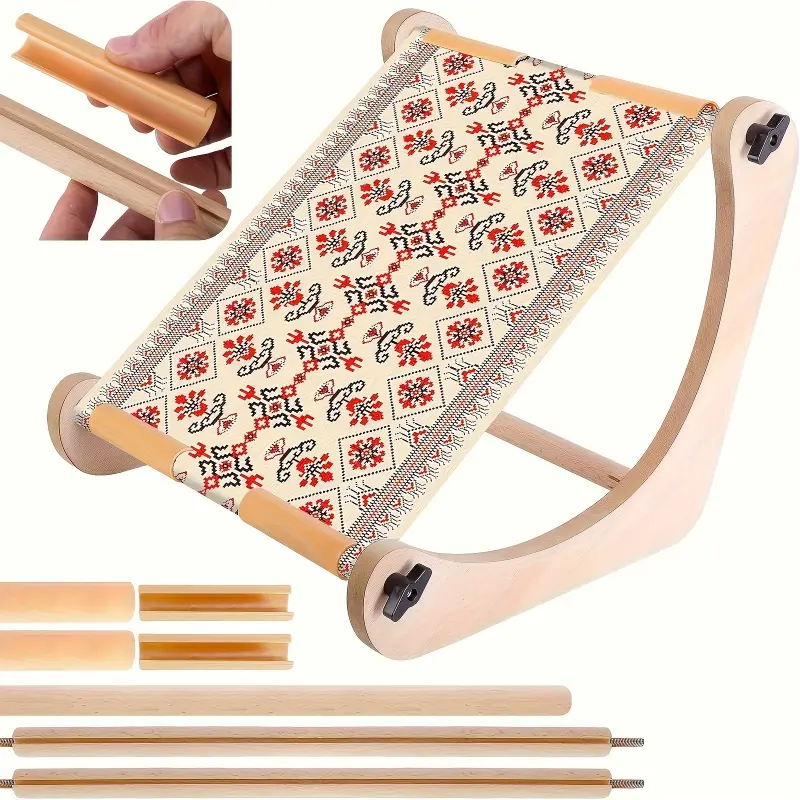 1 Set Wooden Adjustable Embroidery Hoop Stand, Solid Wood, Stable & Easy to Store, for Cross Stitch & DIY Crafts, Wooden Embroidery Hoops