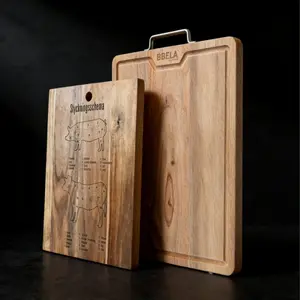1pcs Acacia Wood Cutting Board Set, Nordic + Vintage Dual Style, With Juice Groove/Hanging Hole, Multi-Functional For Kitchen Food Prep