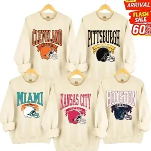 All Team Football Vintage Sweatshirt – Sand 90s Game Day Crewneck, Retro Unisex Pullover for Fall, Great for Supporters 2R