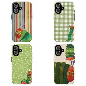 FL-Cute Caterpillar Green Gingham Star Phone Case For iPhone 11 12 13 14 15 16 17 Air Pro Max for Samsung S26 S25 S24 S23 S22 S21 Case,Gift for her/him