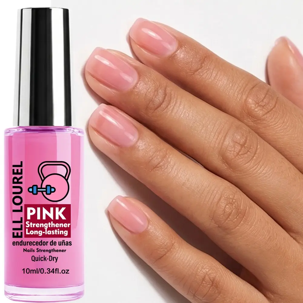 ELL LOUREL Nail Salon Transparent Pink Nude Nail Strengthener, Nail Care Liquid, Nail Care, Strengthens nails and increases hardness, making nails whiter with high-gloss finish, extends the longevity of manicures, resists scratches, Nail Care Product