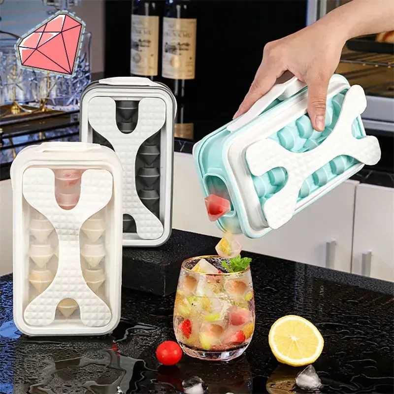 2 in 1 Portable Silicone Ice Ball Maker Water Bottle, Diamond Curling Ice Cube Mould with Lid, Multi-Functional Creative Summer Ice Mold Bottle, Reusable Kitchen Gadget for Drinks