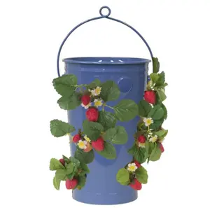 Houston International Trading  Enameled Galvanized Strawberry & Flower Planter, Blue