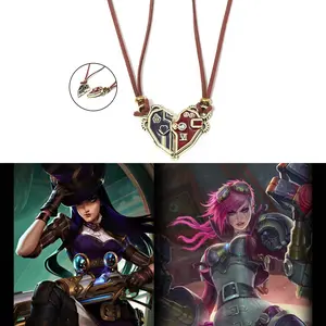 Arcane Vi Caitlyn Couple Necklace Fashion Copper Heart Puzzle Lock Key Pendant Couple Necklace for Lovers Valentine Day Jewelry