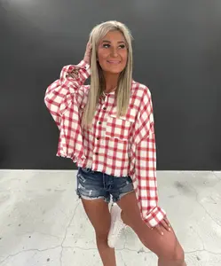Frayed Edge Plaid Button Down Top