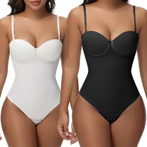 SHAPSHE Strapless Shapewear Corset Bodysuit Tops for Women Tummy Control V Neck Thong Body Shaper with Bra Going Out Outfits