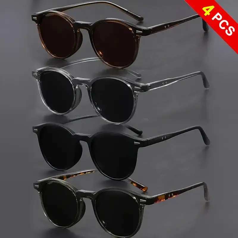 4 Pairs Unisex Versatile Trendy Casual Stylish American-Korean Style Sunglasses - Small Oval & Square Frames, Lightweight Polarized, Ideal Gift & Decorative Photography Prop, Perfect for Sports & Driving, Trendy Casual Sunglasses