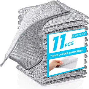 11 count Upgraded 3-Layer Non-Scratch Wire Dishcloths - Steel Wire Dish Cloths for Kitchen, Dish Towels & Wire Dishwashing Rags -  Wire Rags for Cleaning Cookware, Dishes, Sinks - 8.66" x 8.66"