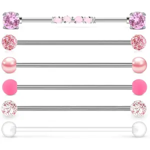 10 count 14G Surgical Steel Industrial Barbell Earrings Arrow Screw Heart Ball Bead Winding Style 10 Style Cartilage Helix Piercing   for Women Men 1 1/2Inch(38mm)