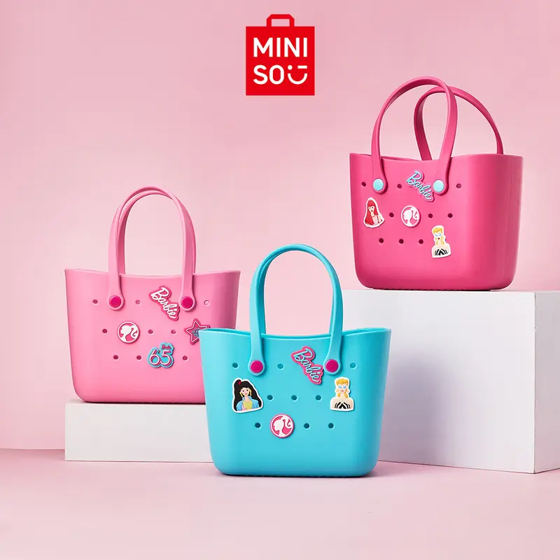 MINISO Barbie Sunlight Shining Series Lunch Bento Bag Niche Elegant Portable Waterproof DIY Charms Decor Handbag Beach Bag Birthday Holiday Gift for Girls DealsForYouDaysDealsForYouDays