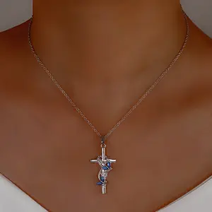 1 Exquisite Cross Pendant Necklace with Wrapped Butterfly Design, Elegant Versatile Women's Everyday Jewelry, Ideal for Parties, Valentine's Day Gifts - Sports & Outdoor Fan Shop Gaming Accessory