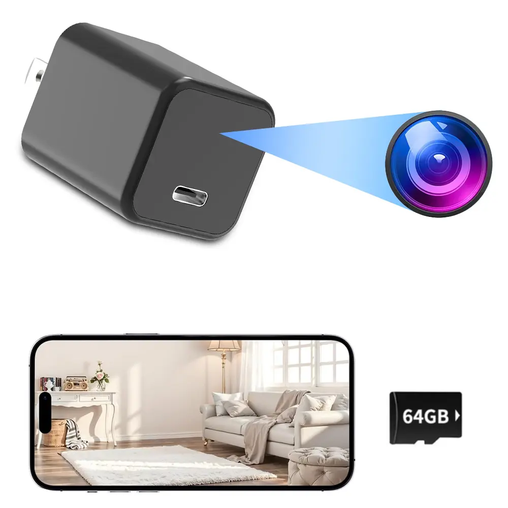64GB Mini Hidden Camera Type-C USB Charger 1080P HD Wireless Security Cam with Motion Detection Live View for Home Baby Pet Surveillance
