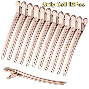 12Pcs 9.5cm/3.7" Rose Gold Vented Duckbill Hair Sectioning Clips, Lightweight Alligator Styling Clamps with Airflow Holes & Rustproof Metal Body, Perfect for Heat Blow Drying, Wave Set & DIY Updos, Secure No-Crease Hold for Men and Women