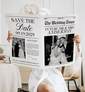 Save the Date Template Newspaper, Engagement announcement printable, Future mr and mrs, Editable Canva Wedding Template.