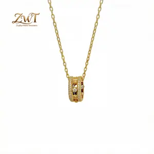 Bright Zirconia Design Pendant Necklace, Copper Gold-Plated Light Luxury Handmade Necklace, Eye-Catching Accessory for Daily Festival Parties