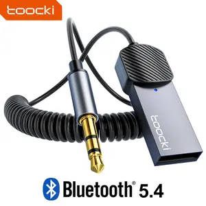 Toocki Aux to Bluetooth 5.4 Adapter 3.5mm Bluetooth Receiver for Car USB 2.0 to 3.5mm Jack Kit with Built-in Mic Auxiliary Input for Hands-Free Calls, Compatible with Car Speakers and Home Audio Aux Cable Aluminium
