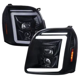 2007-2014 GMC Yukon/XL 1500/XL 2500 Switchback Sequential LED Turn Signal Projector Headlights (Glossy Black Housing/Smoked Lens)