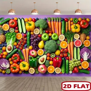 1PC 2D Flat Polyester Fruit and Vegetable Backdrop - Reusable Banner for Birthday Party Decorations, Food Photography, Home & Festive Event Supplies