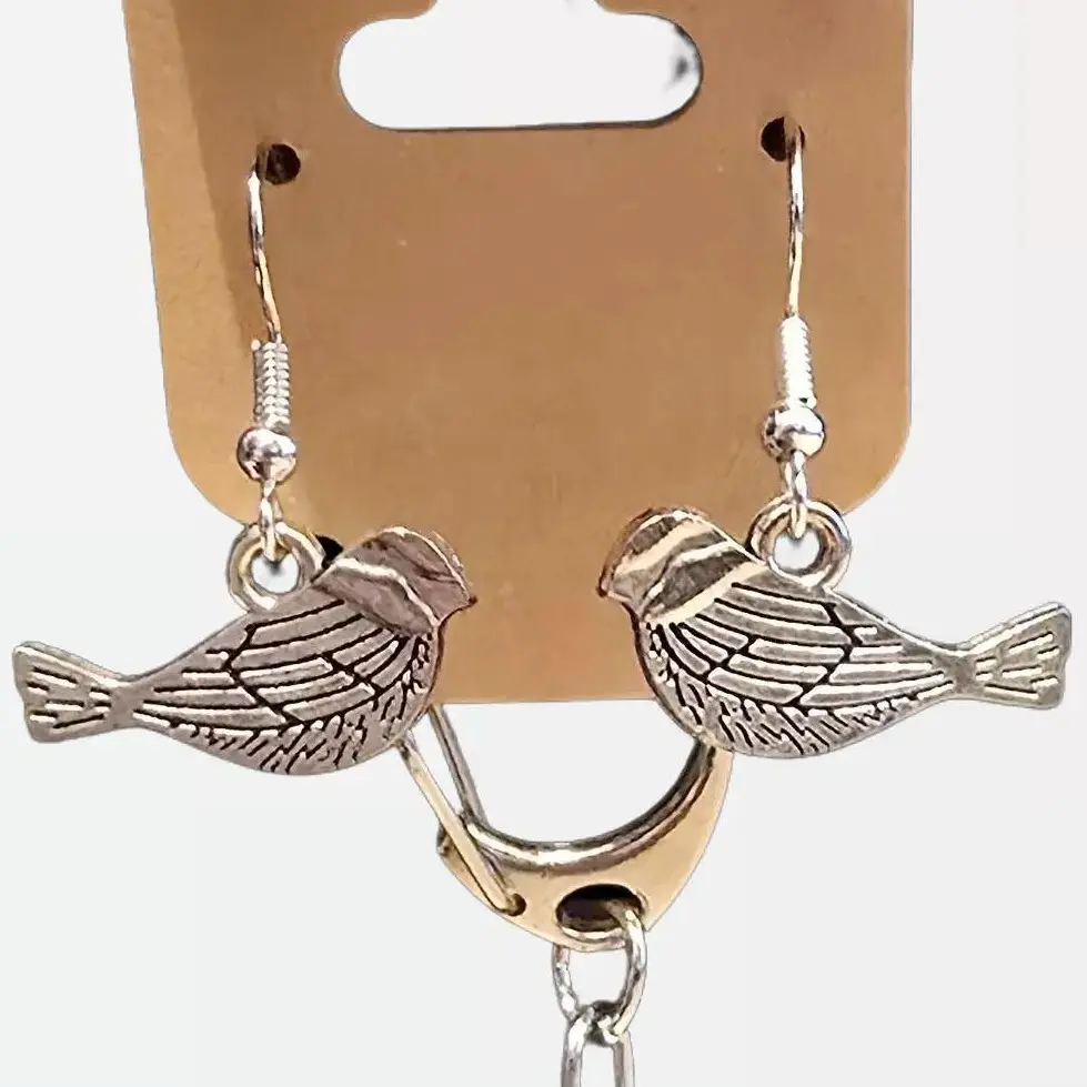 Silver Bird Hook Earrings, with matching Keychain