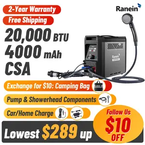 Ranein Portable Camping Water Heater (Carry Handle Model), Propane On-Demand Camping Water Heater, Built-in 4000mAh 1.5-Hour Rechargeable Battery, Compact Outdoor Instant Shower Heater