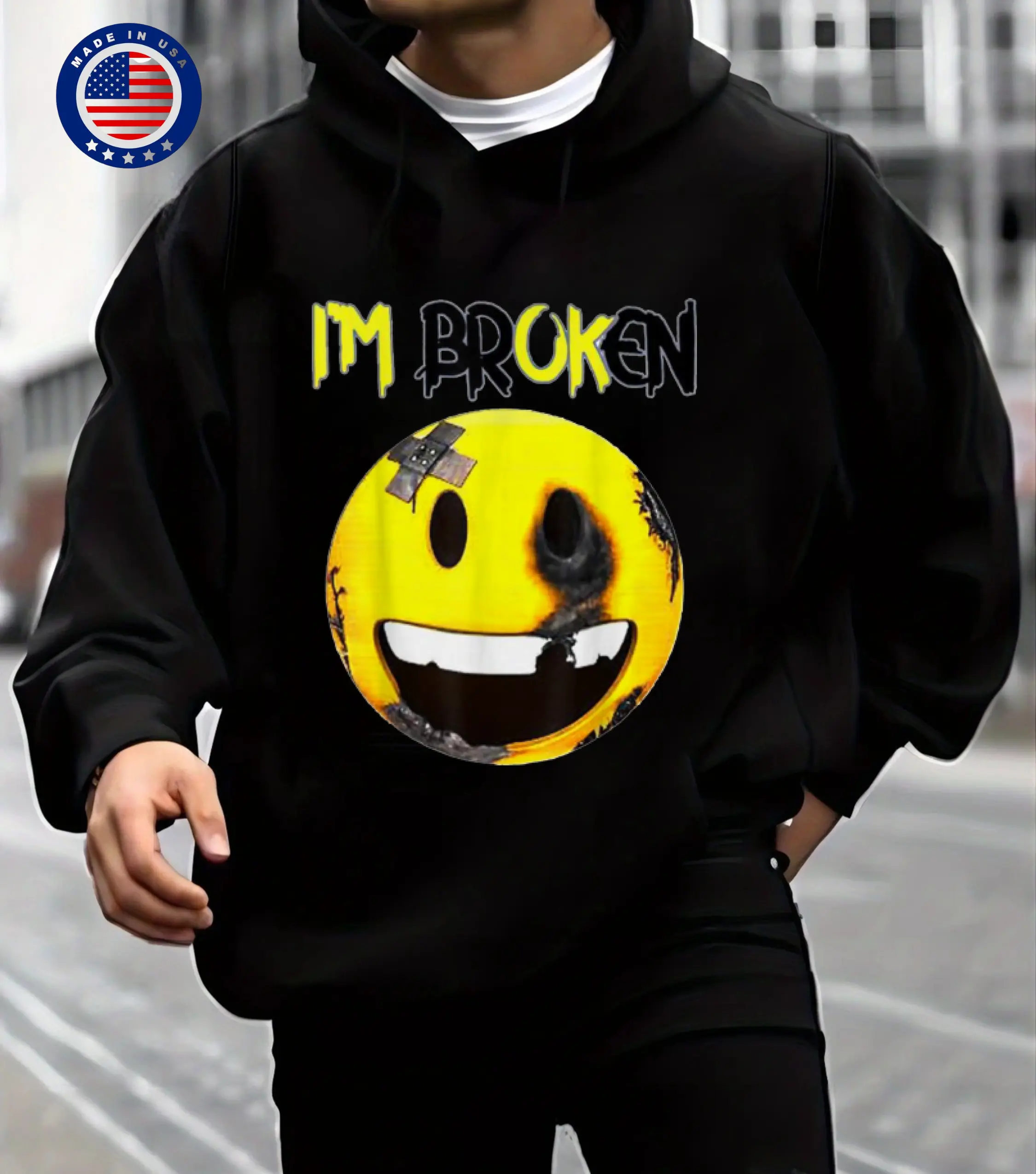 I'm Broken Invisible Illness I'm OK Broken Smile Face Hoodie, Top Menswear, Cotton Graphic Tee Shirt Casual Streetwear, Gift For Him, Trending Tshirt, Sweatshirt, Hoodie, Comfort Color