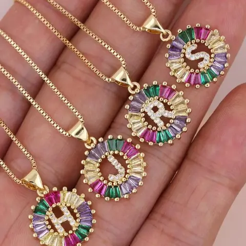 Colorful Rhinestone Decor Letter Design Pendant Necklace, Hollow Out Round Pendant Necklace for Women, Decorative Necklace, Jewelry for Clothing Decor, Jewelry Accessories, Alphabet Letter Necklace, Jewelry Party
