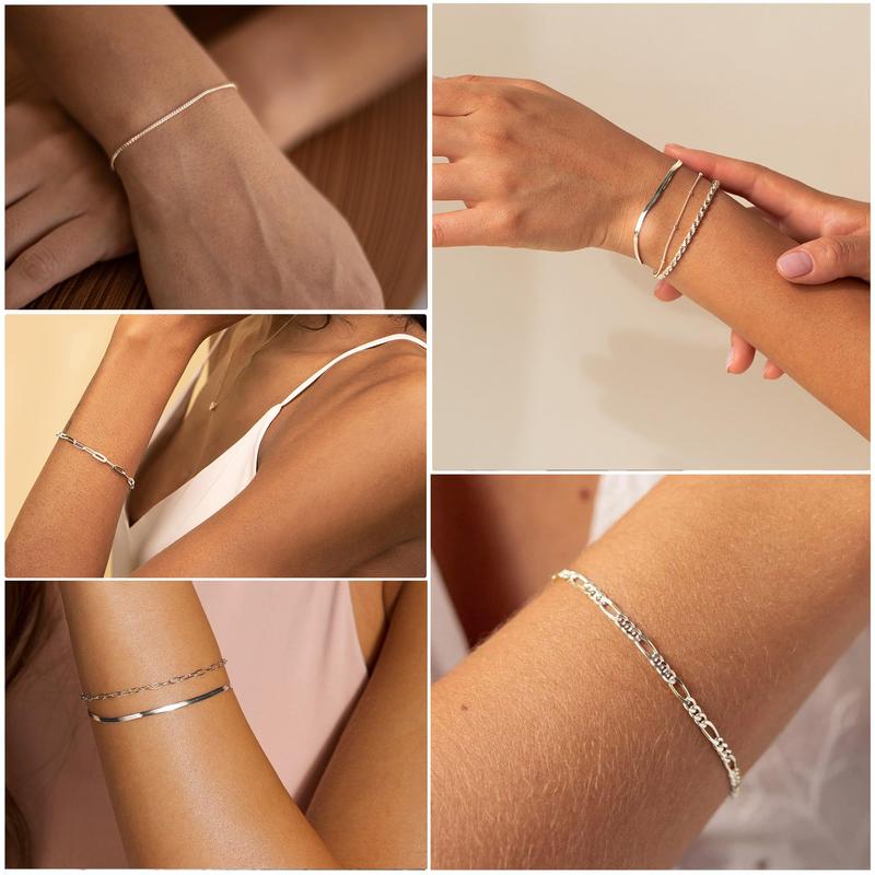 6Pcs Waterproof Gold Bracelets Set for Women Trendy,Fashion Stackable Tennis Beaded Figaro Herringbone Paperclip Link Bracelet Pack Stack Gifts for Women