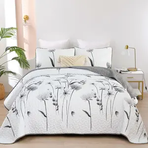 Gray Set Full Size, Floral Bedspread Set 3 Pieces Reversible Quilted Fall Bedding Set Microfiber Lightweight Bedspread Coverlet Farmhouse Set for Girls 78"x90"