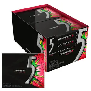 5 Gum Sour Strawberry Sugar Free Chewing Gum Bulk Pack, 15 Stick (Pack of 10) Flavor Snack