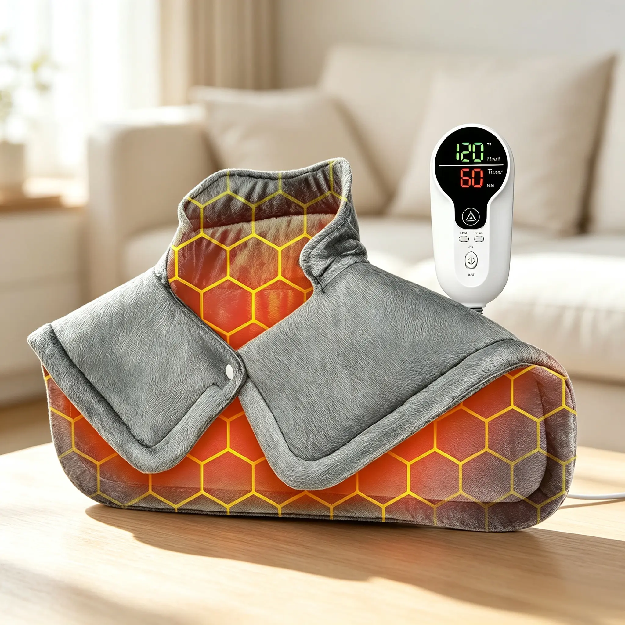Heating Pad for Neck and Shoulder, Birthday Gifts for Men Women Dad, Electric Weighted Heat Pad for Back Pain Relief, Christmas Birthday Gifts for Women Men Dad Mom Elderly, Grey