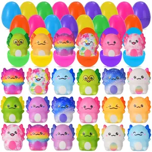 24 Pcs Easter Prefilled Eggs with Squishy Toys, Lovely Axolotl Squishy Toy for Easter Egg Hunt, Party Favor for Kids, Basket Stuffers, Filling Treats, Goodie Bag Fillers, Class Prize Supplies