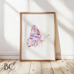 Pink Butterfly Nursery Art | Girl Room Watercolor Print | Room Decor Unframed | 5 Size, 8x12 to 27x40 inch