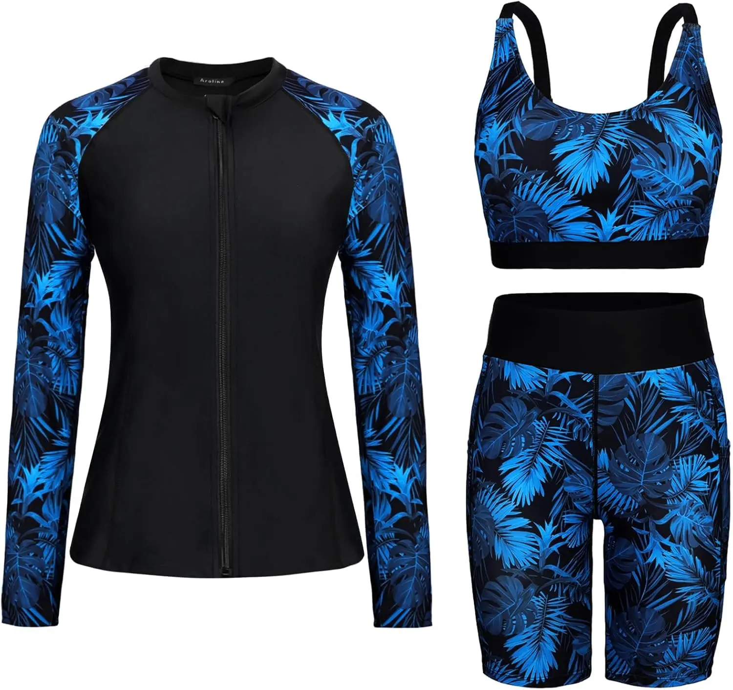 Women's Long-Sleeve Rash Guard Swim Set, 2026 Swimsuit with Swim Shorts & 2 Pockets