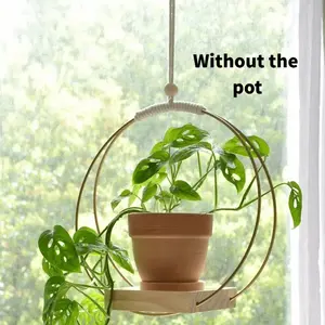 One Piece of Boho-Chic Golden Macrame Plant Holder - a Versatile Decoration for Your Walls Or Windows, Ideal for Enhancing Your Living Room And Bedroom (Pot And Plant Not Included)