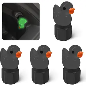 4 Pack Cute Duck tire Valve caps, Glow in The Dark Tire Valve Caps, Interesting and Practical Tire Decoration, Can be Used for Cars, Motorcycles, Trucks, and Bicycles. (Black)