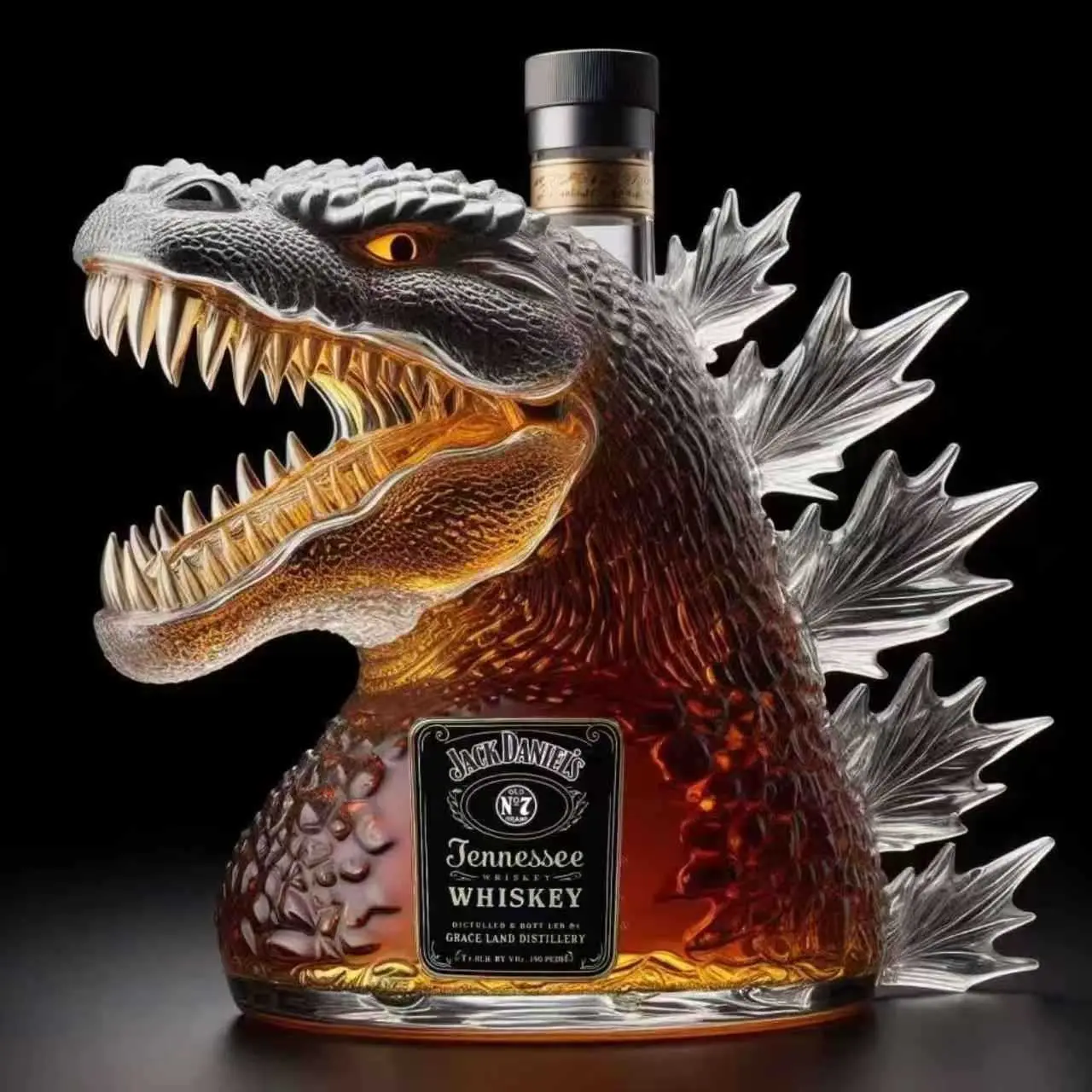 Godzilla Head Shaped Whiskey Bottle, 3D Sculpted Monster Glass Decanter, Unique Design for Whiskey & Spirits, Perfect Gift Idea, Memorable, Home Bar Accessories