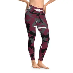 Garnet and Black Women's Mid Waist Ankle-Length Stretchy Leggings - Fabric, Casual squat  proof