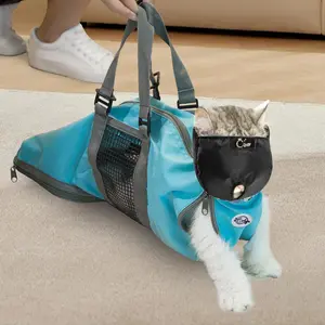 Cat Nail Clipping Cleaning Grooming Restraint Bag (Free Muzzle) No Scratching Biting for Bathing Nail Trimming Injecting Examining (Blue,M)