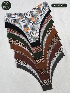 Women's Fitted Underwear Set, 10-Pack Seamless Panties,  Casual All-Seasons DesignAdhesive Seamless Design Suitable for Gym, Yoga and Bodycon Skirts, with Stylish Fan-Shaped Ruffled Trim Cutting