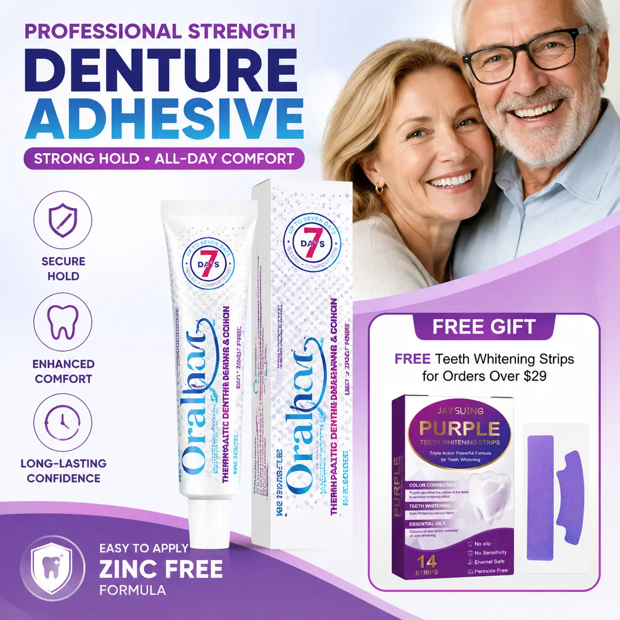 Silica Base Denture Adhesive Cream for a Secure, Comfortable Hold - Thermoplastic Teeth Fixing Gel for a Youthful Smile, 30g