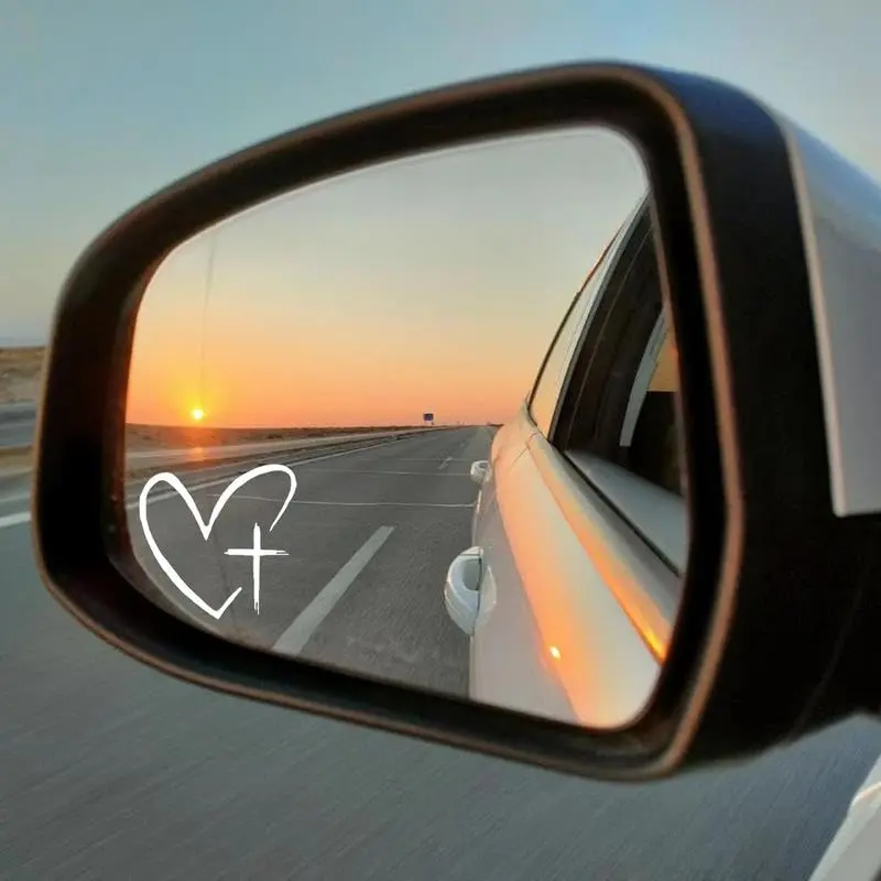 8Pcs Heart & Cross Pattern Car Mirror Sticker, Car Rearview Mirror Decal, Vinyl Die Cut Decal, Windshield Sticker, Vinyl Decals, Universal Car Exterior Accessories, Sticker For Cars, Car Vehicle Decoration
