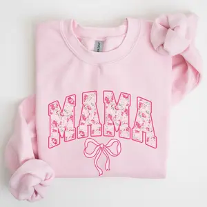 Mama, Coquette, Pink Bows, Trend, Girly, Soft Girl Era Sweatshirt, Women's Crew Neck, mother's day gift, mother's day gifts. - EVA RAMOS