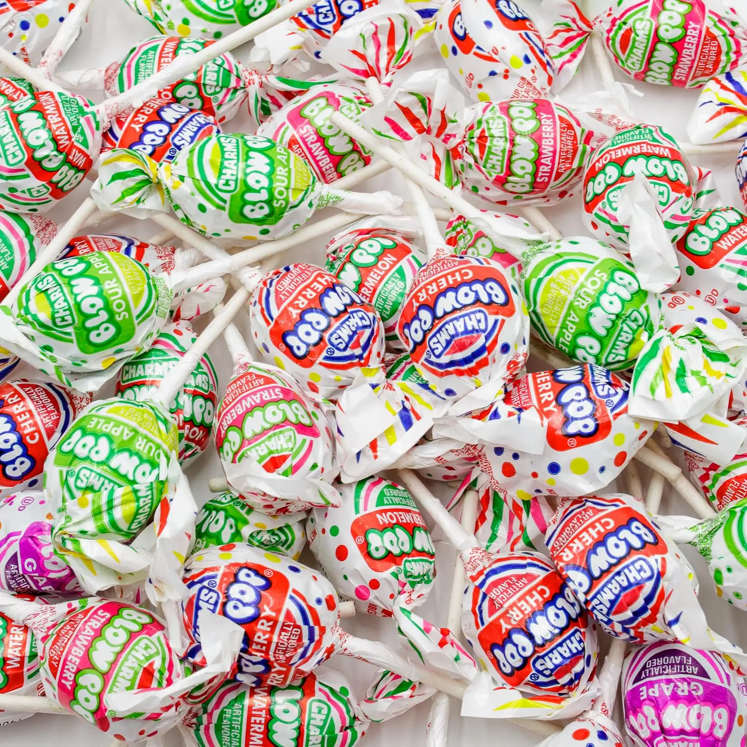 Charms Blow Pops Candy Snack - Fruit Flavors, 1 lb Bulk Assortment, Individually Wrapped, Bubble Gum Center, 24 Pieces Sour Watermelon Strawberry Candy Snack