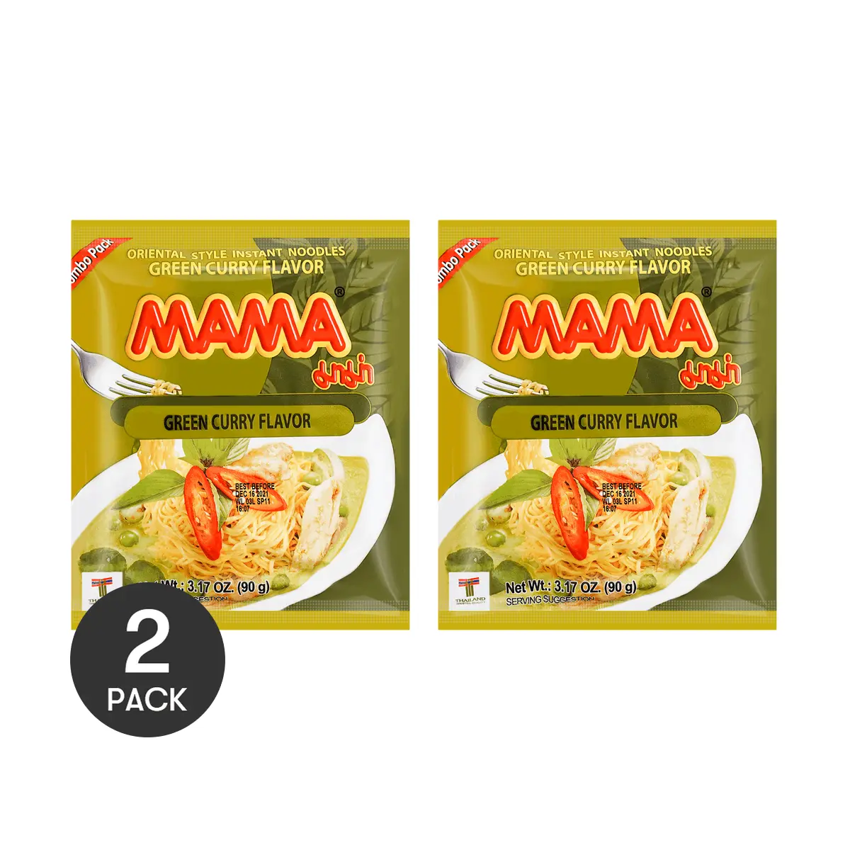 MAMA Thai Green Curry Chicken Instant Noodles 2 Pack 90g/ Pack