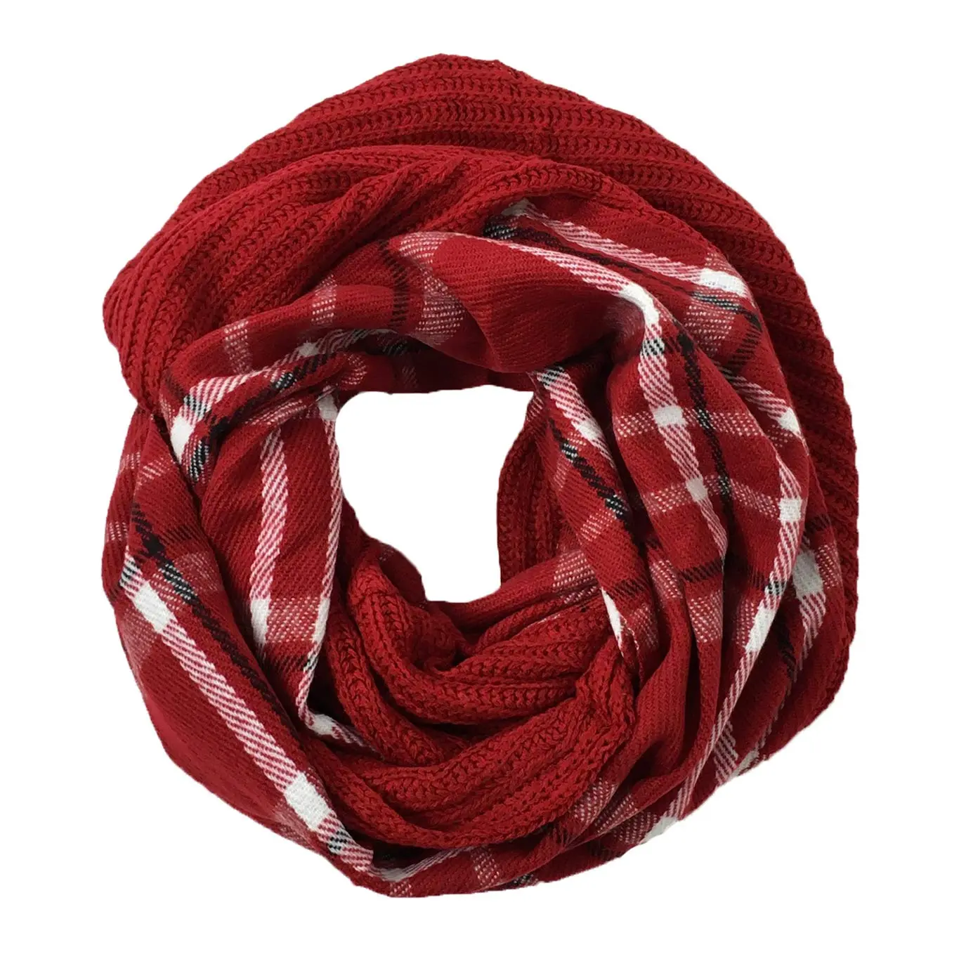 Fashion Culture Women's Oversized Plaid Infinity Scarf, Mixed Flannel and Knit Wraparound for Cozy Daily Wear, Infinity Scarves, Female
