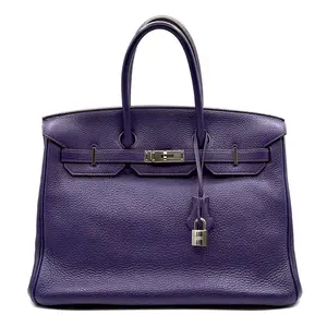 Pre-owned HERMÈS Leather Tote Bags CALUXB Hermes Birkin 35 Taurillon Clemence Iris PHW