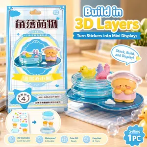 Bubble Bath Bear Theme 3D Stackable Sticker Kit, Transparent Layered Stickers for Kids, DIY Craft Toy, Journal Decor, Desk Display Gift