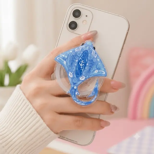 Blue Stingray Phone Grip, Ocean Acrylic Phone Grip Stand, Cute Sea Animal Smartphone Grip Holder, Durable Cell Phone Accessory, Coastal Style Gift