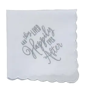 HAPPILY EVER AFTER Embroidered Scalloped Edge Handkerchief - Silver
