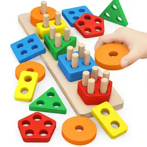 Montessori Toys for 1 to 3-Year-Old Boys Girls Toddlers, Wooden Sorting & Stacking Toys for Toddlers and Kids Preschool, Educational Color Recognition Shape Sorter, Learning Puzzles Gift